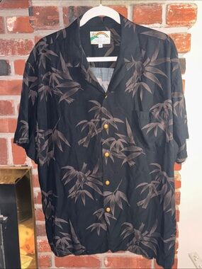 VTG Paradise Found Tonal Bamboo-Print Wooden Buttons Shirt XL
